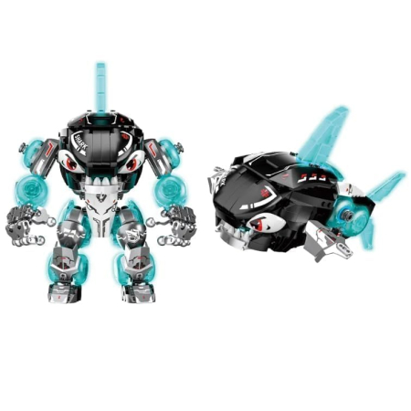 Jucarii - Set Blocuri de Constructie Robot Dark Tsunami – Mecha Transformabil Rechin 688 piese