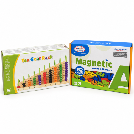 Idei de cadouri - Set cadou abac din lemn Ten Gear Rack și litere magnetice First Classroom 82 piese