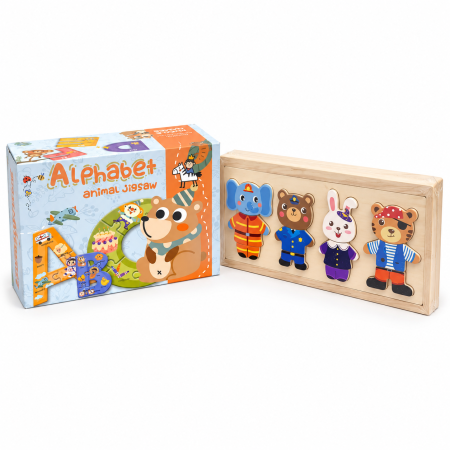 Idei de cadouri - Set cadou puzzle Alphabet Animal Jigsaw și puzzle din lemn cu animăluțe meserii