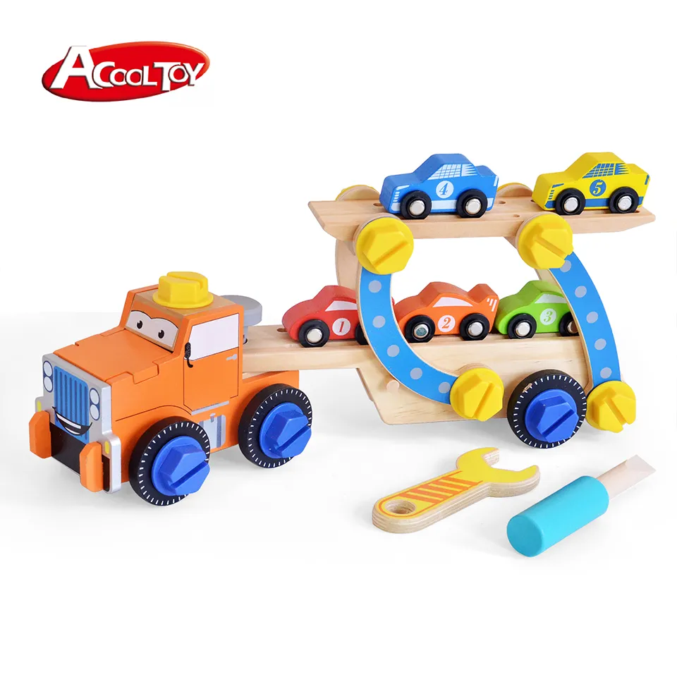 Masinute si Trenulete (3 ani+) - Set Camion si masini de constructie din lemn