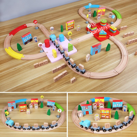 Masinute si Trenulete (3 ani+) - Set Circuit Tren cu litere si sortator 100 de piese
