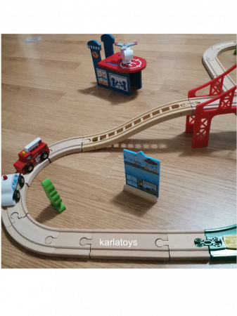 Set Ciruit Tren din lemn Mare  cu semne de circulatie [3]