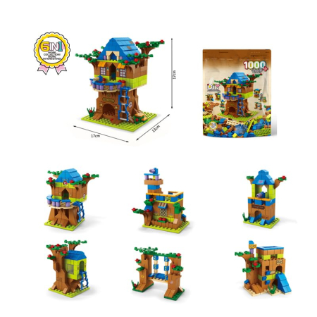 Jucarii - Set de Constructie Casute in Copac 6 in 1 – Kit STEAM 1000 de Piese