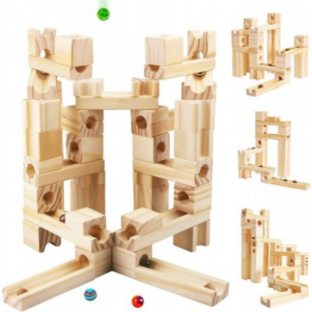 Set din Lemn Marble Run Circuit Pista cu Bile 80 Piese [2]