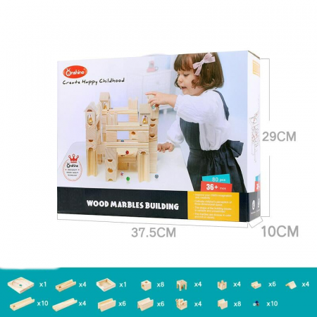 Jucarii din lemn si Montessori - Set din Lemn Marble Run Circuit Pista cu Bile 80 Piese