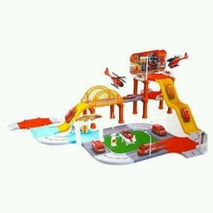Masinute si Trenulete (3 ani+) - Set de Construit cu Masinute si Elicopter - Sectia de Pompieri