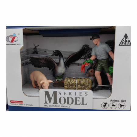 Jocuri educative (3 ani +) - Set de figurine Ferma- fermierul, porcul, iepurele si gasca