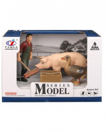 Jocuri educative (3 ani +) - Set de figurine Ferma- fermierul, porcul si rata