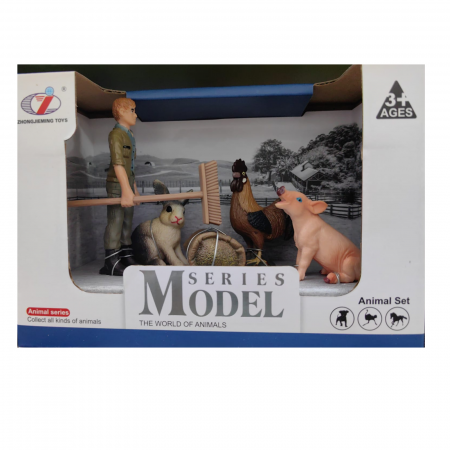 Jocuri educative (3 ani +) - Set de figurine Ferma- fermierul, porcul, cocosul si iepurele