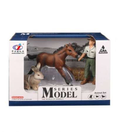 Jocuri educative (3 ani +) - Set de figurine Ferma- fermierul,iepurele si manzul