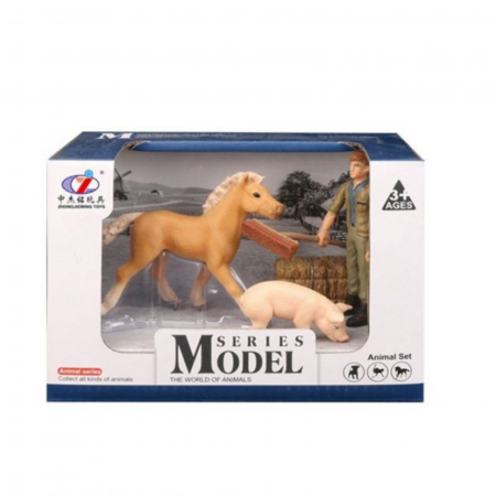 Jocuri educative (3 ani +) - Set de figurine Ferma- fermierul, porcul si manzul
