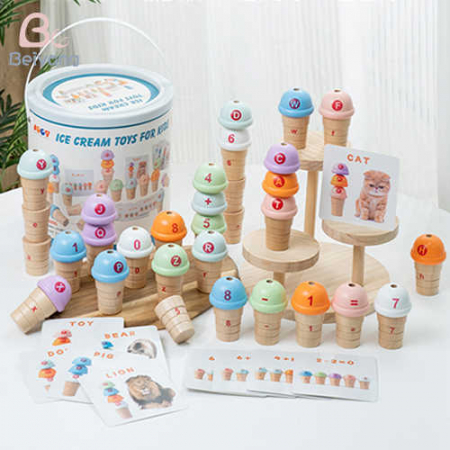 Jocuri creative (3 ani +) - Set de Invatare a Alfabetului Montessori din Lemn - Inghetata cu Litere Mari si Mici