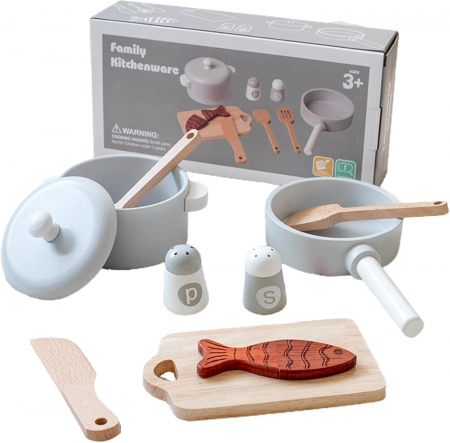 Jucarii din lemn si Montessori - Set de Joaca Bucatarie pentru Copii – Jucarii din Lemn cu Oale si Accesorii