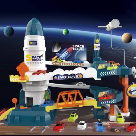 Jucarii Copii - Set de joaca Electric Orbital Space Base cu pista de curse si baza spatiala
