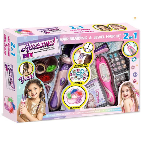 Jucarii - Set de joaca pentru par 2 in 1 Benzi elastice si decoratiuni Coafuri pentru copii