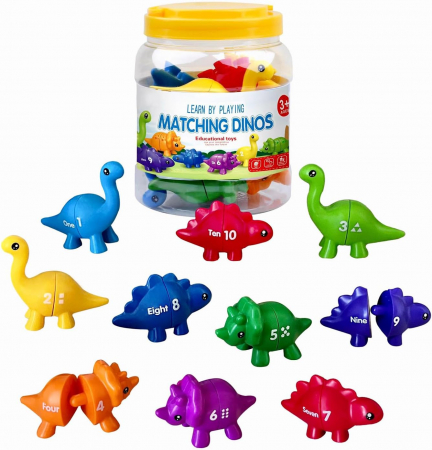 Jocuri educative (3 ani +) - Set de Potrivire a Numerelor: Dinozaurii Colorați