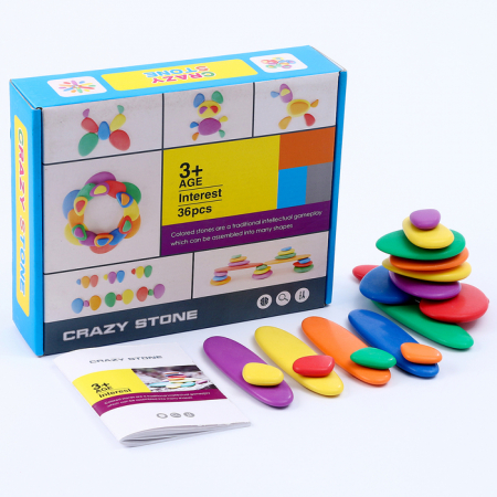 Jucarii din lemn si Montessori - Set Educational Pietre 36 Piese Carte Activitati – Joc STEM Creativ
