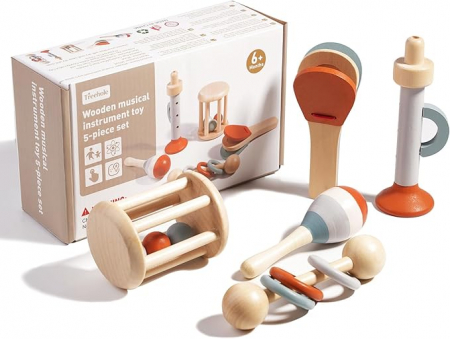 Jocuri creative (3 ani +) - Set Instrumente Muzicale din Lemn - 5 Piese