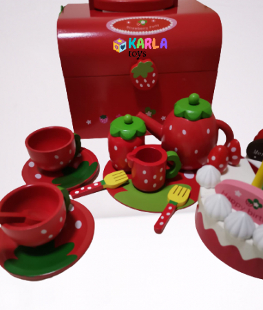 Set din lemn Cutia de picnic Capsuni Ceai si Tort [1]