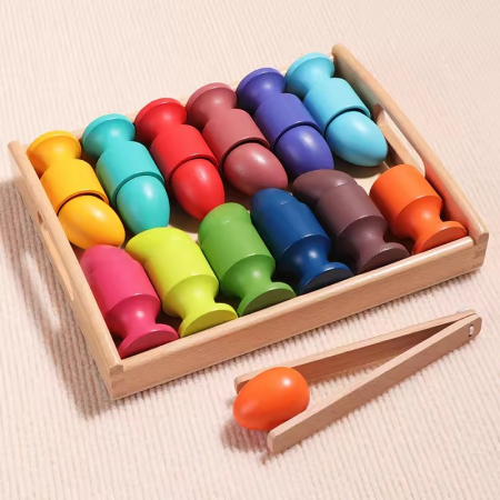 Jocuri educative (3 ani +) - Set Joc Montessori 12 Oua cu Cupe pentru Sortare si Numarare