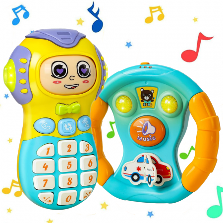 Jucarii muzicale - Set Jucarii Interactive Telefon si Volan cu Lumina si Sunete pentru Copii