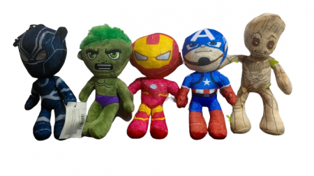 Jucarii din Plus - Mascote din Plus(3 ani +) - Set 5 Jucarii din Plus Captain America, Hulk, Iron Man, Groot si Black Panther - 25 cm