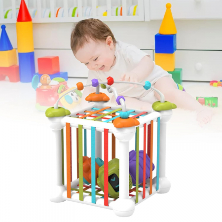 Set Jucarii Senzoriale pentru Bebelusi cu Franghii Elastice si Sortator de Forme [1]