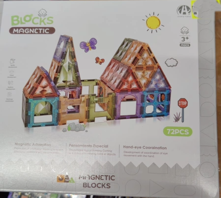 Jucarii Copii - Set Magnetic Blocks 72 Piese, Jucarie Educativa STEM, Constructii Magnetice 3D