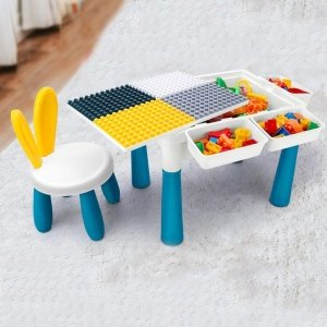 Birou  cu Scaun Copii - Set Masuta Activitati Tip LEGO cu Scaunel pentru Copii  Multifunctionala 108 piese