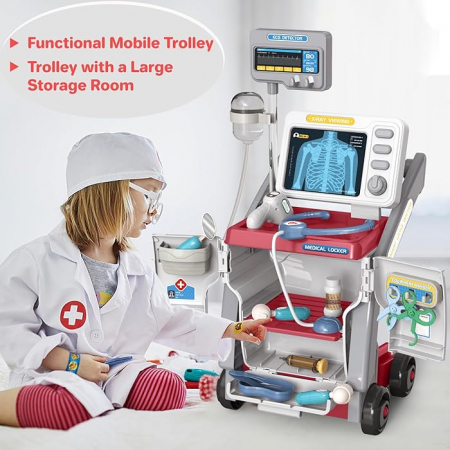 Set Medical Carucior Roz Doctor Stetoscop ECG cu Raze X – 16 Piese [1]