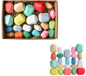 Jocuri educative (3 ani +) - Set Montessori Creativ Pietre colorate - Set Creativ cu Forme in Echilibru