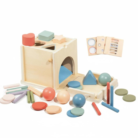 Jucarii din Lemn & Montessori - Set Montessori Lemn 4 in 1 Sortare Forme Culori Pegs Cuburi Copii