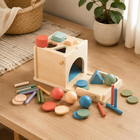 Set Montessori Lemn 4 in 1 Sortare Forme Culori Pegs Cuburi Copii [4]