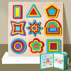 Jucarii - Puzzle Geometric din Lemn Montessori – Tabla Educationala Forme si Culori