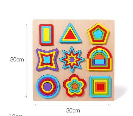 Puzzle Geometric din Lemn Montessori – Tabla Educationala Forme si Culori [1]