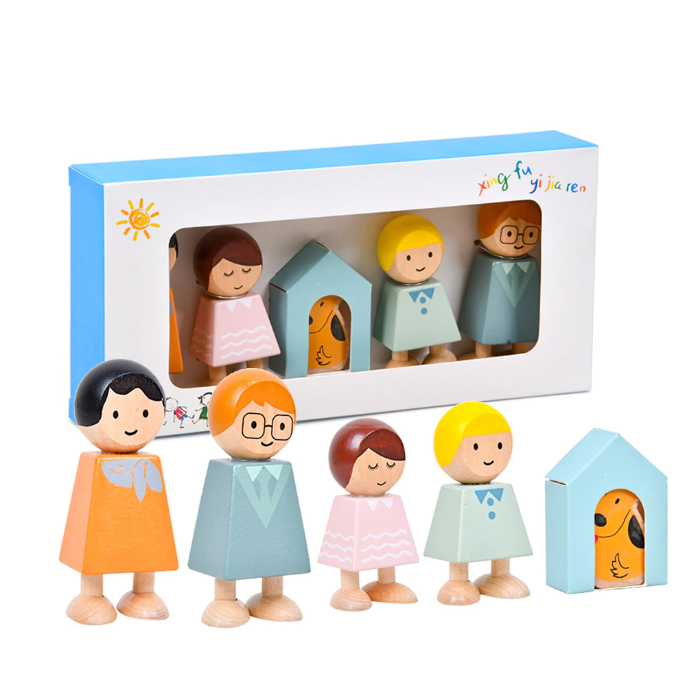Papusi -Casute- Masute infrumusetare ( 3 ani +) - Set Papusi din Lemn Familia mea cu catel