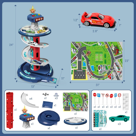 Set Parcare Auto Etajata cu Turn de Control Pista Circulara Rotativa, Lumini si Sunete [3]