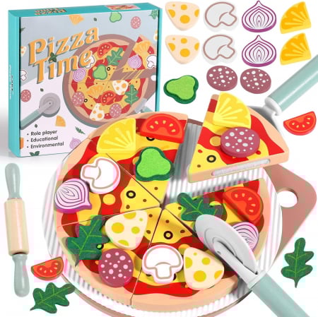 Bucatarii  de Jucarie(3 Ani+) - Set Pizza din Lemn cu 27 Accesorii