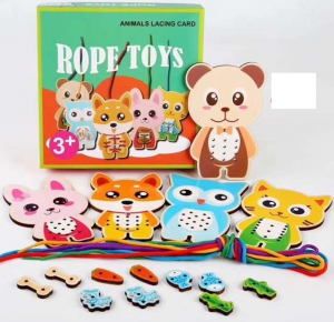 Jucarii din lemn si Montessori - Set Puzzzle Lemn Montessori Potrivire si Insiruire Rope Toys