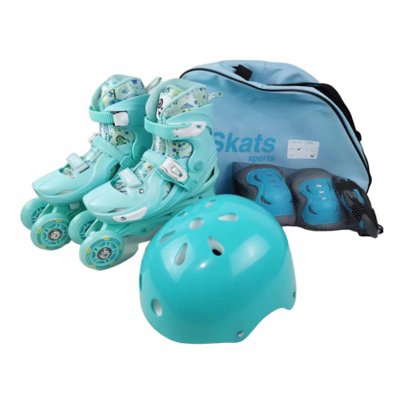 Role si echipament protectie role - Set Role Reglabile Bleu Cotiere Genunchere si Casca 33-36