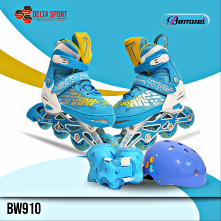 Role si echipament protectie role - Set Role Reglabile cu Lumini, Albastru, Cotiere, Genunchiere si Casca 31 - 34