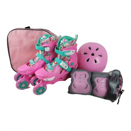 Role si echipament protectie role - Set Role Reglabile Roz Turcoaz Cotiere Genunchere si Casca 29 - 32