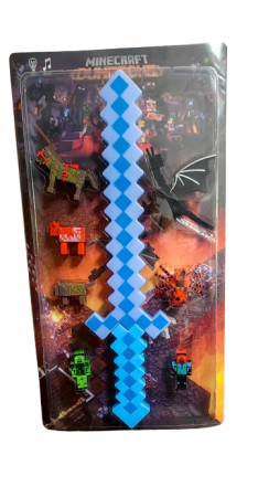 Figurine Desene Animate( 3 ani +) - Set Sabie Albastru cu Lumini si Sunete Minecraft 7 Figurine