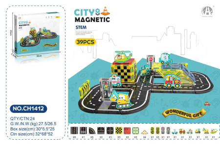 Jucarii - Set STEM City Magnetic 39 Piese | Piste + Vehicule 3 Ani+