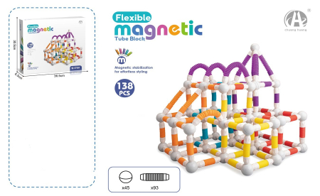 Jucarii Copii - Set STEM magnetic 138 piese, bile si tuburi flexibile colorate, jucarie educativa