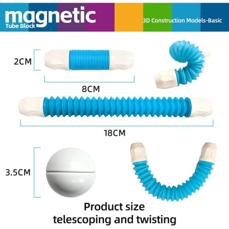 Set STEM magnetic 66 piese, bile si tuburi flexibile colorate, jucarie educativa [2]