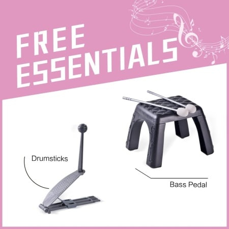 Set Tobe de Jazz Pentru Copii cu Microfon, Cinel, Pedala si Scaunel Roz [3]