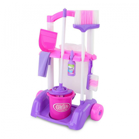 Papusi -Casute- Masute infrumusetare ( 3 ani +) - Set Troler cu accesorii de curatenie pentru copii