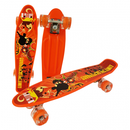 Skateboard si Penny board - Penny Board cu roti de silicon și lumini cu print grafic portocaliu