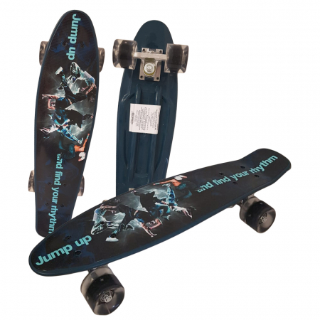 Skateboard si Penny board - Penny Board cu roti de silicon si lumini cu print grafic Jump Up